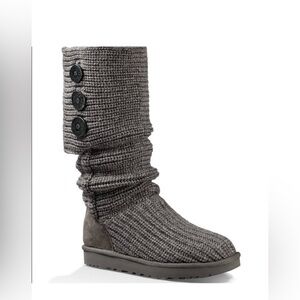 Ugg Australia Tall Classic Knit Sweater Boots Size 6 Gray